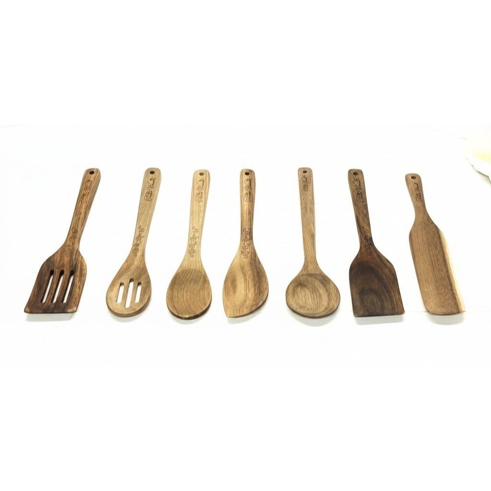 The Pioneer Woman 7-Piece Acacia Wood Kitchen Cooking Utensil Set Spoons & Spatu - Picture 2 of 12